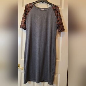 NWT LuLaRoe Julia Pencil Midi Dress XL Jersey Knit Gray Black Red Floral